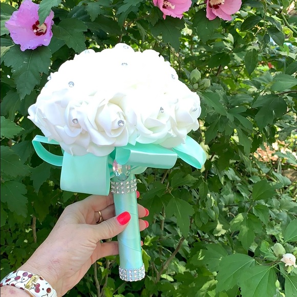 unknown Dresses & Skirts - 8” Wedding Bouquet mint green and crystals New